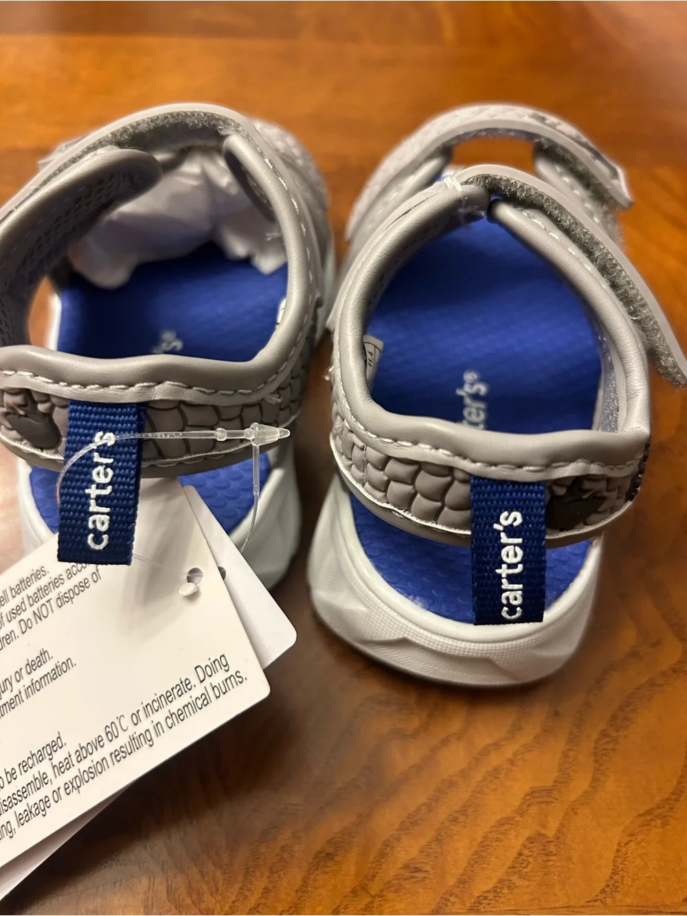 NWB-Carter's Gray and Blue Boys' Sporty Light-Up Hook-and-Loop Sandals